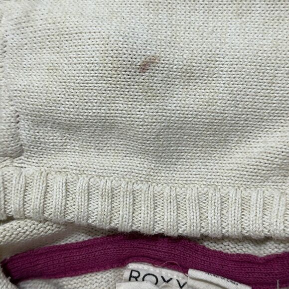 Roxy Girl 6X Button Down Hoodie Sweater Beige Striped Knit Boho Sweatshirt - Picture 16 of 16